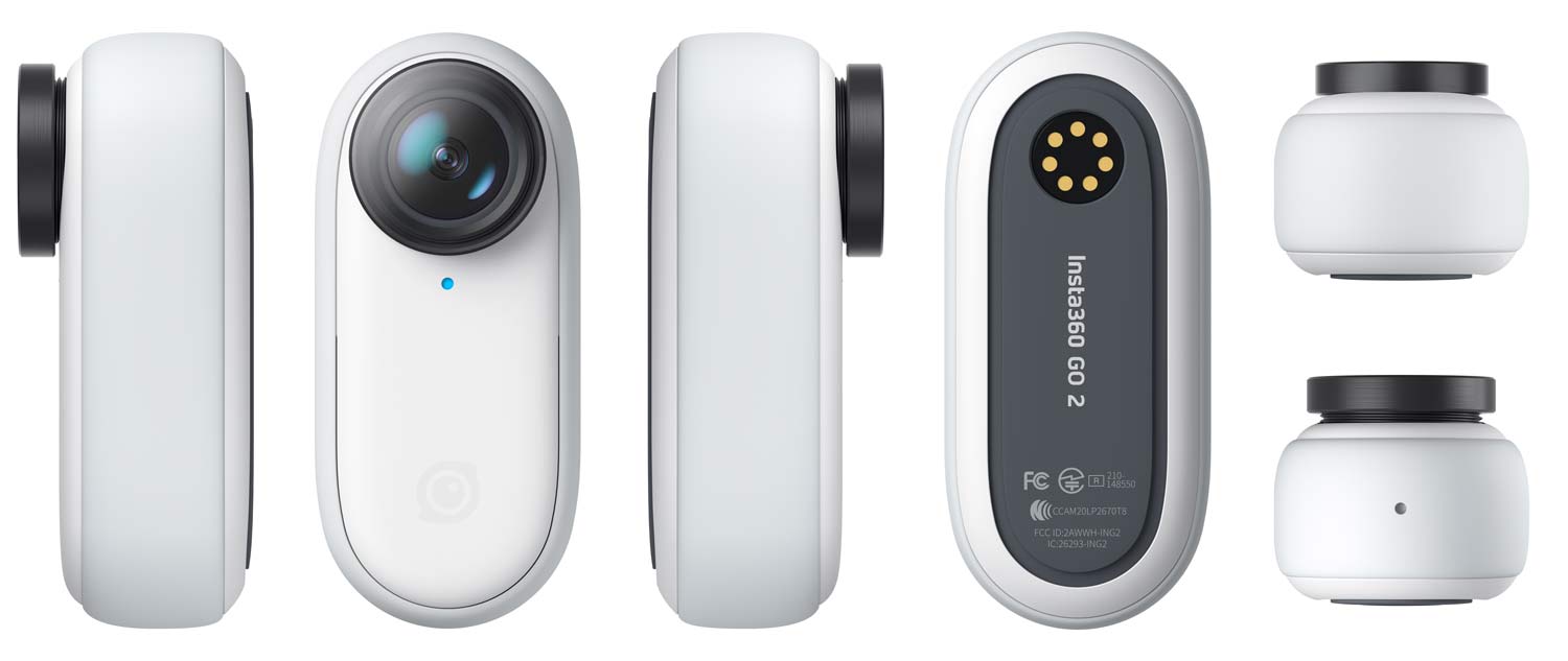 insta360 GO 2 miniature action camera shown from all angles