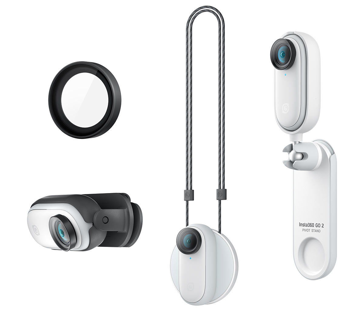 insta360 GO 2 miniature action camera accessories and charging case that are included with purchase