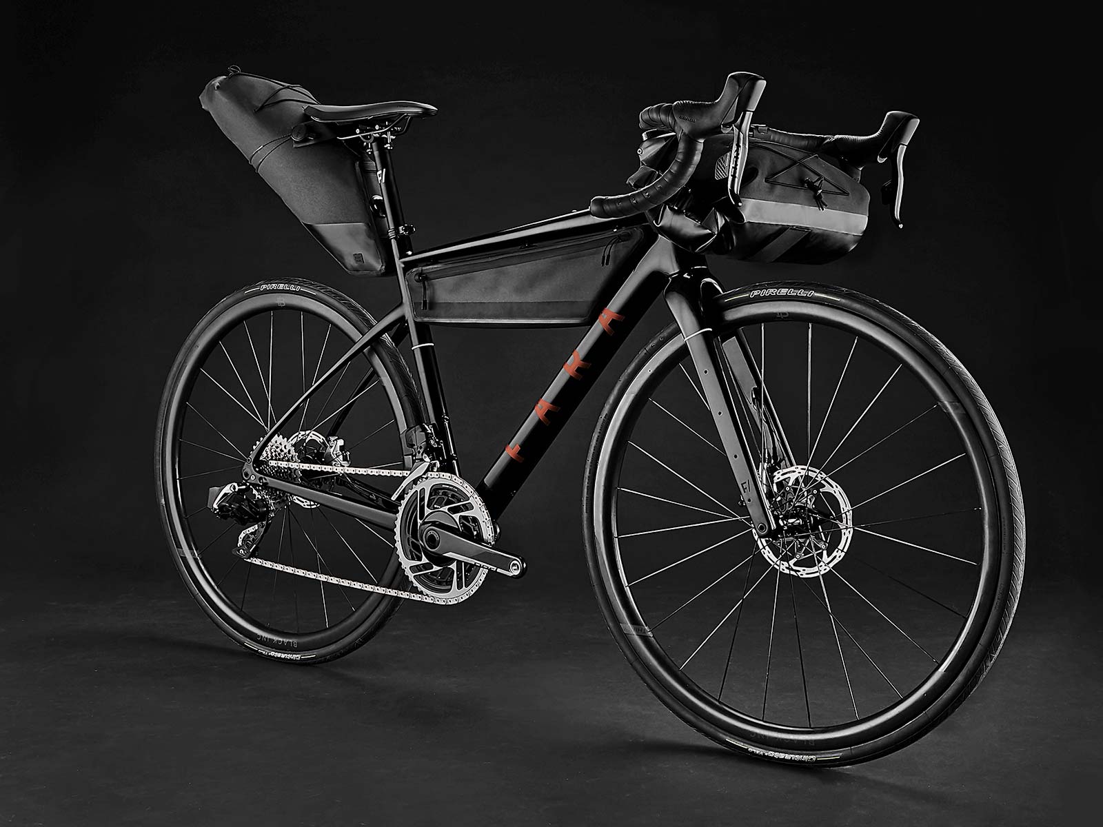 2021 Fara F-AR all-road bike ltd Signature Edition, carbon endurance gravel road bike with integrated bikepacking bags, complete angled