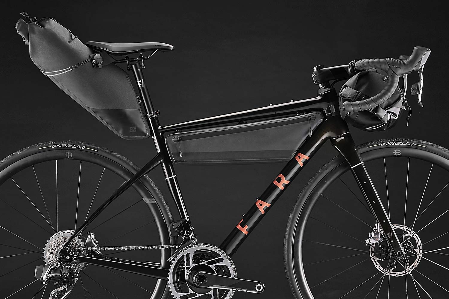 2021 Fara F-AR all-road bike ltd Signature Edition, carbon endurance gravel road bike with integrated bikepacking bags, Roswheel bag detail