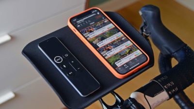 Foothill Trainer Tray clips in your GPS mount, holds phone & remote for indoor training