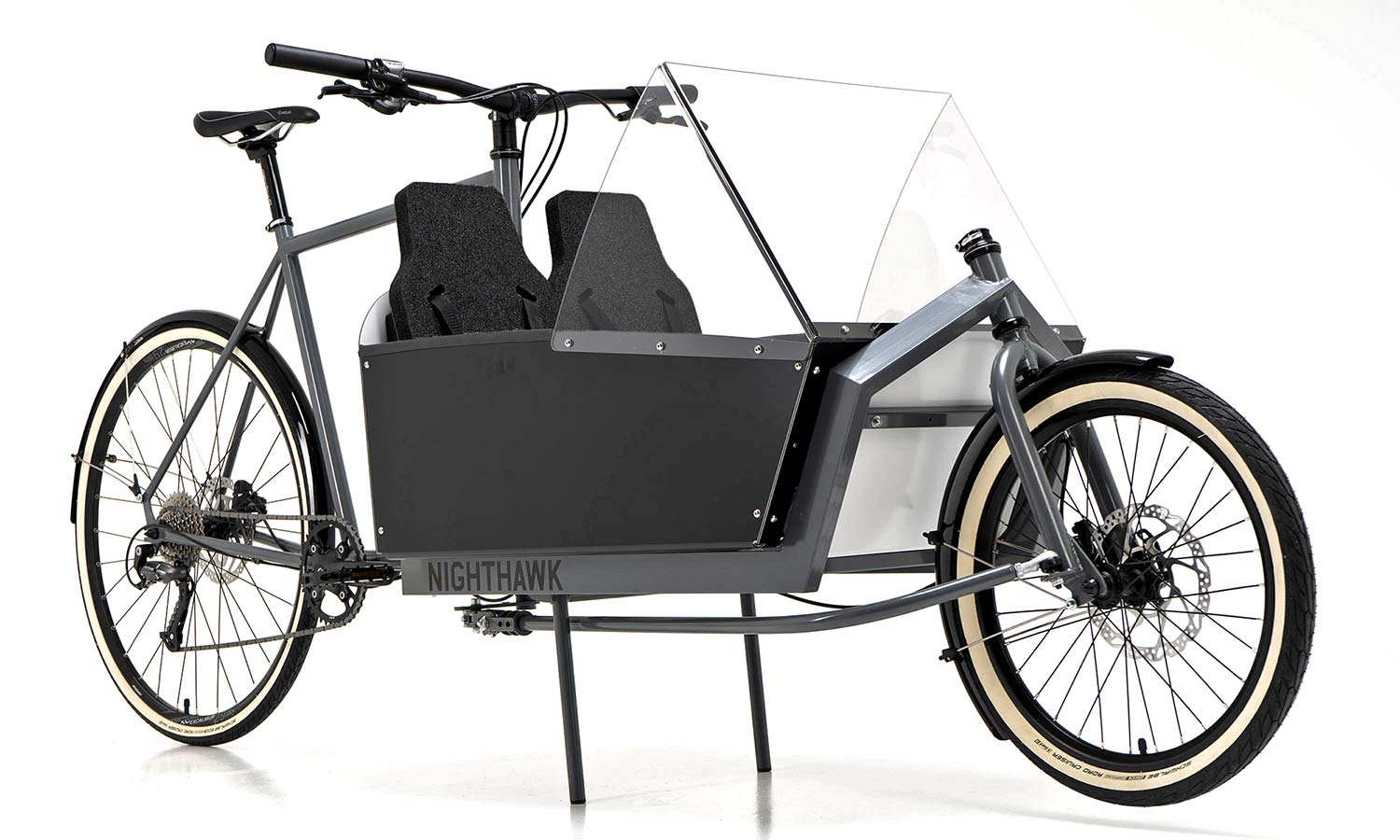 KP Cyclery Nighthawk steel cargo bike, affordable EU-made customizable long john cargo bikes, custom accessories