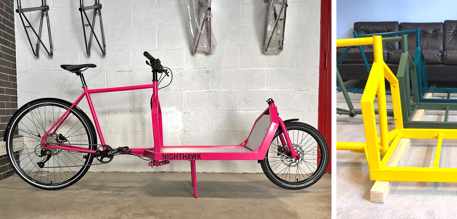 KP Cyclery Nighthawk steel cargo bike, affordable EU-made customizable long john cargo bikes, custom colors