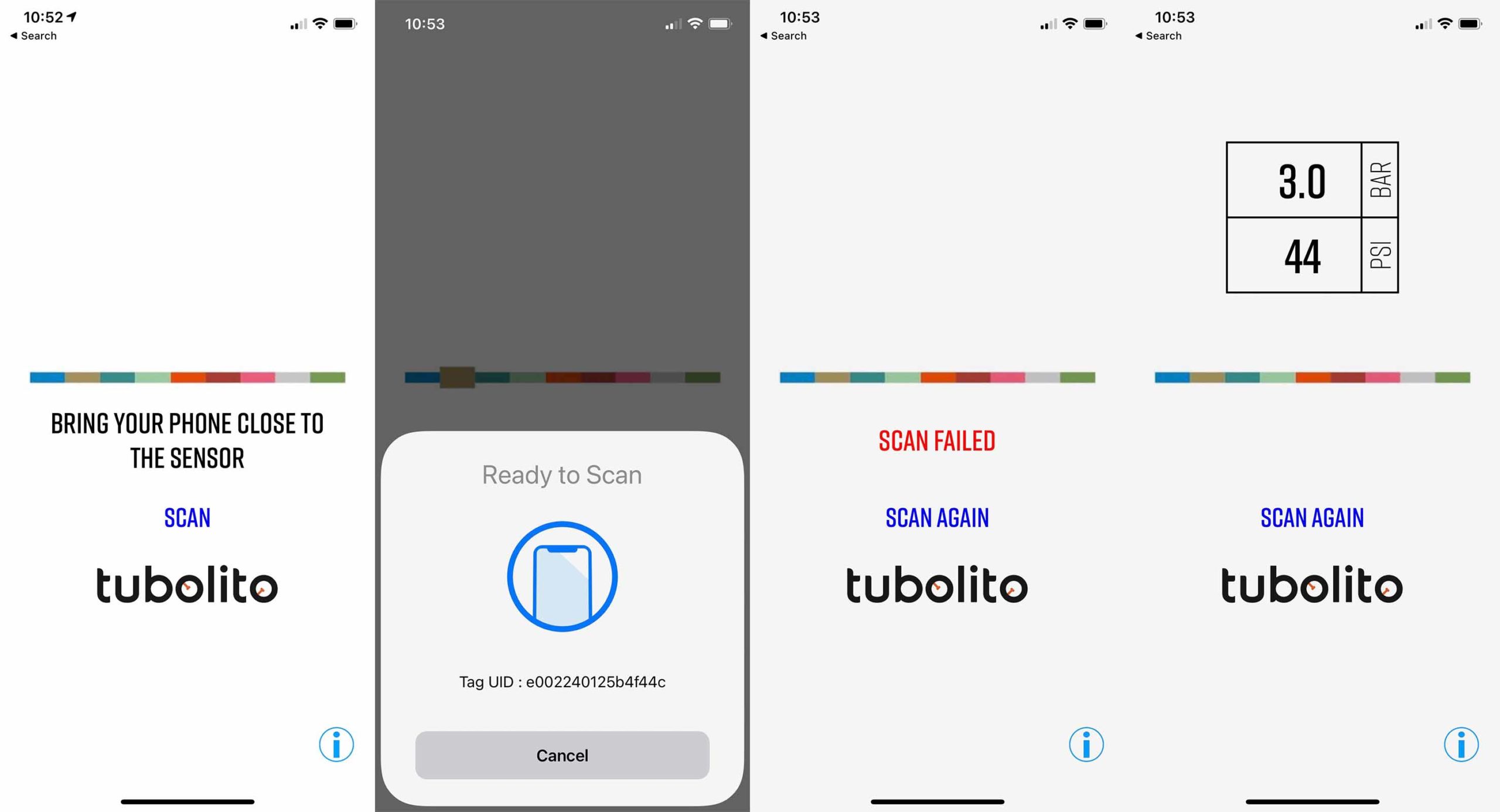 Tubolito PSENS smart inner tube app screenshots