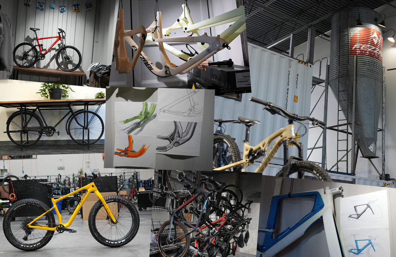collage of images from fezzari bicycles headquarters tour