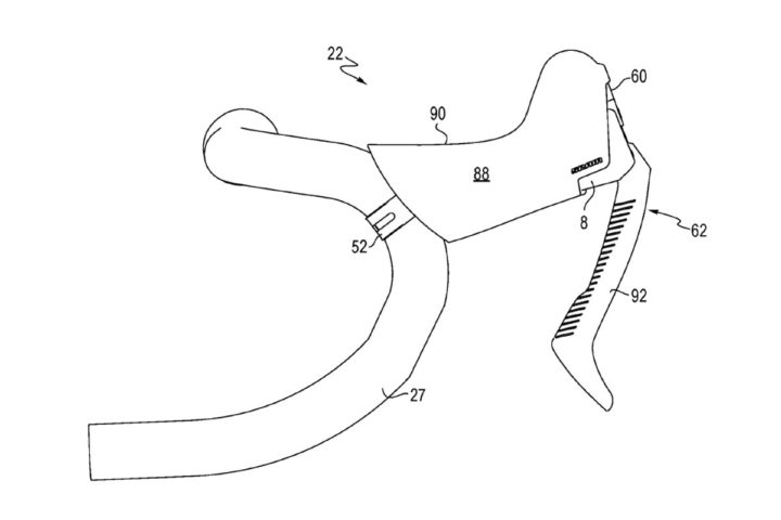 Featured image for the article Patent Patrol: SRAM eTap concept removes shift paddles, changes gears with brake levers