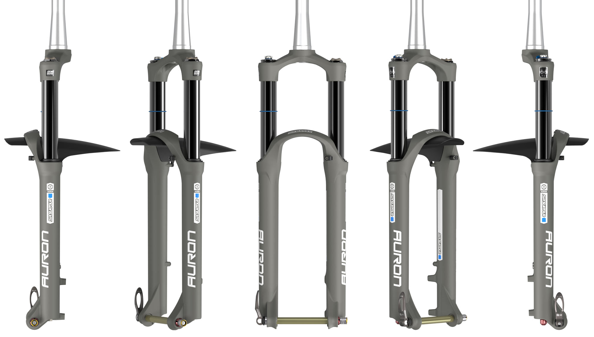 matte gray auron suspension fork for trail mountain bikes