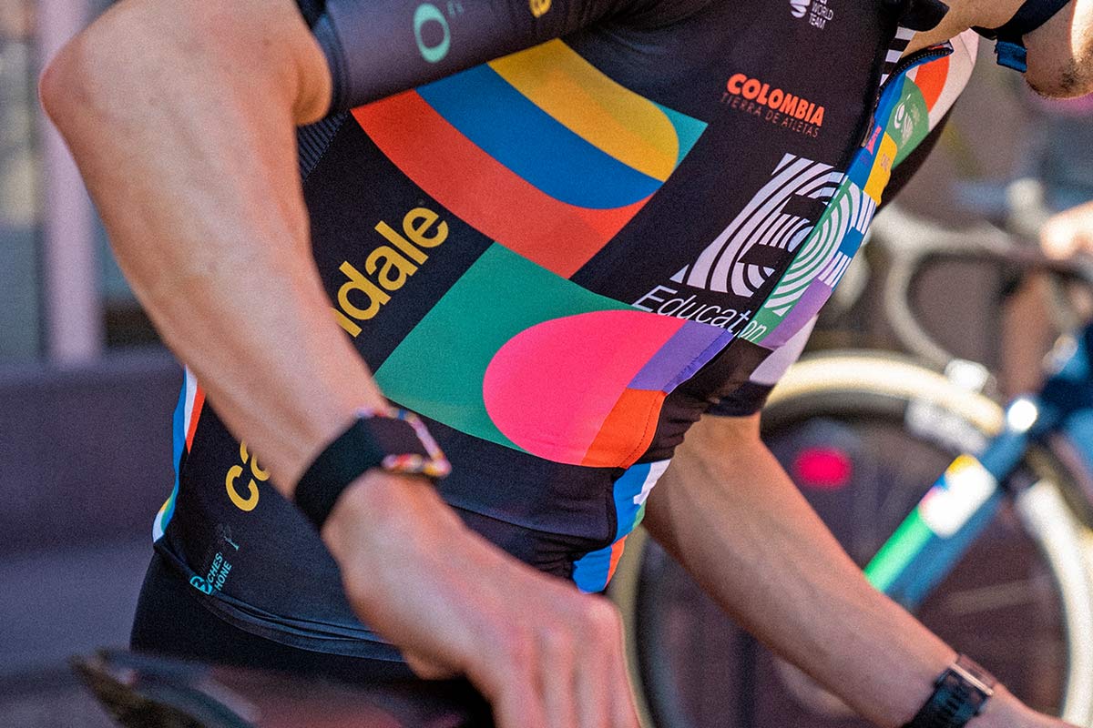 EF Pro Cycling colorful Rapha Euphoria switch-out kit at 2021 Giro d Italia, detail