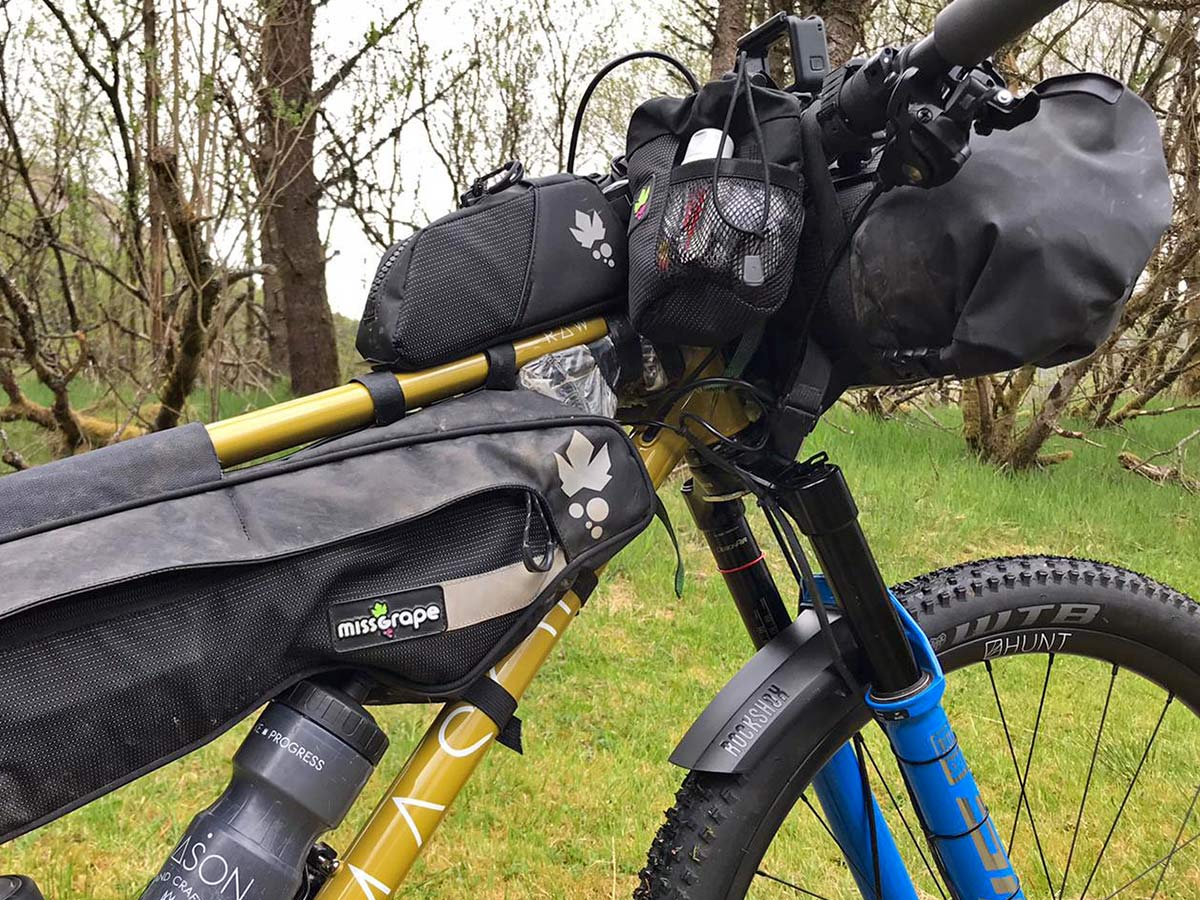 Mason RAW steel bikepacking mountain bike hardtail prototype UK-made, Josh Ibbett HT550,front end packed