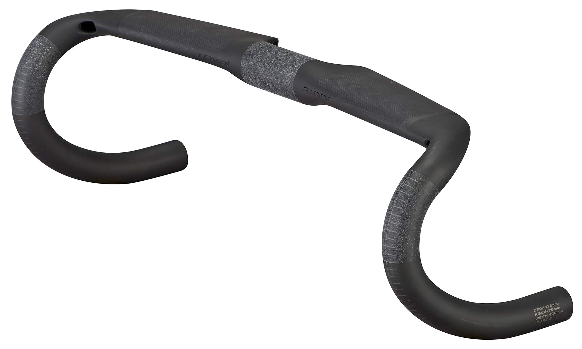 Roval Rapide lightweight aero carbon handlebar, more rapid, less weight, studio angled