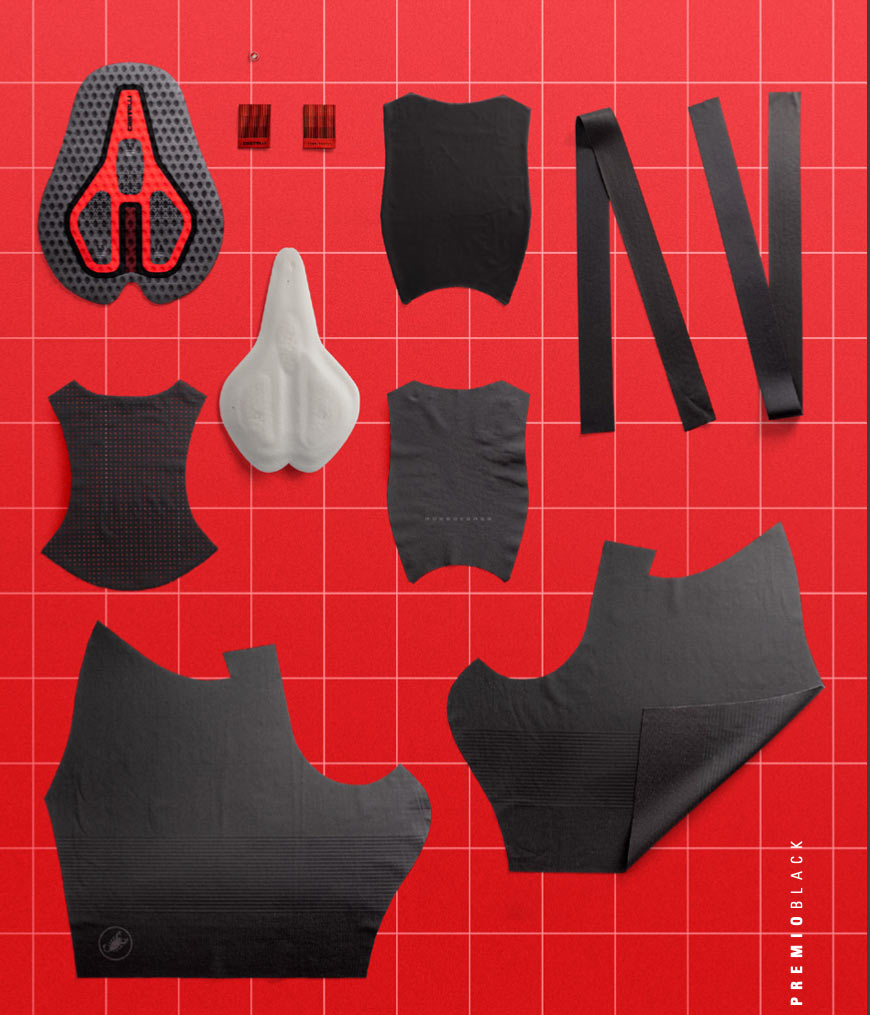 individual fabric panels and parts for new 2021 castelli premio black cycling shorts