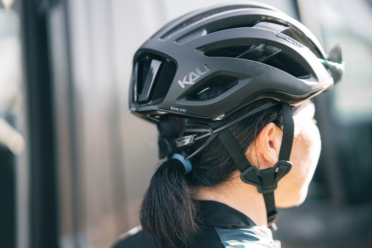kali grit road and gravel bike helmet shown from rear