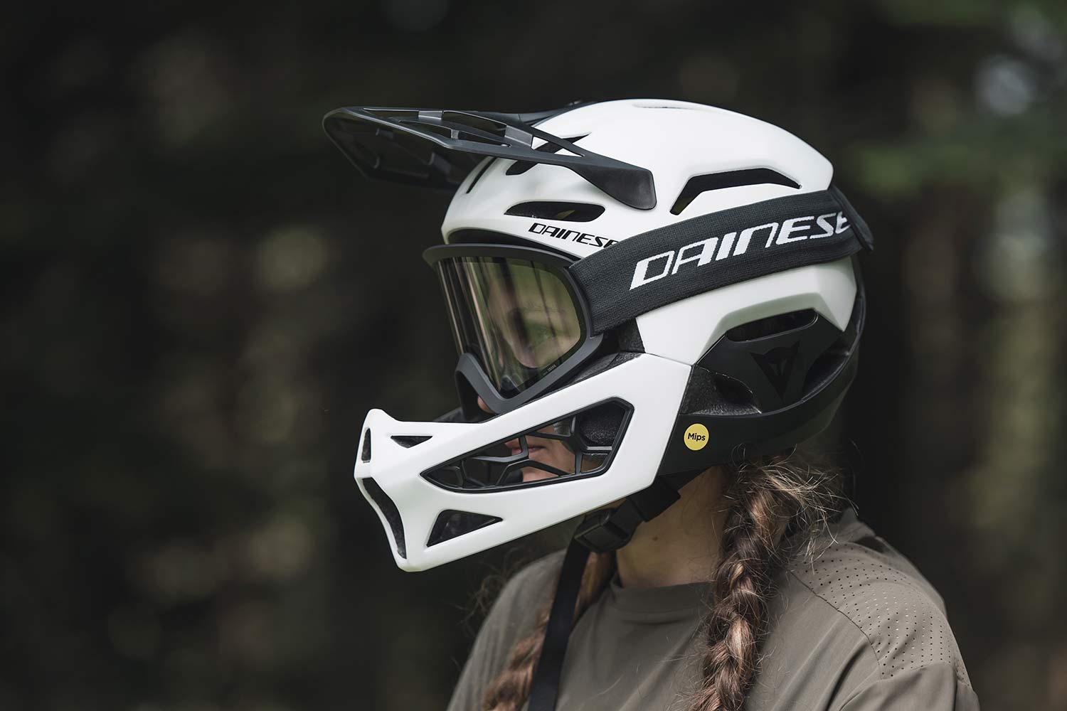 Dainese Linea 01 world's lightest full face helmet, lightweight MIPS DH MTB protection at 570g, Mountain Bike Connection rider Kasia Szlezak, photos by Rupert Fowler, side