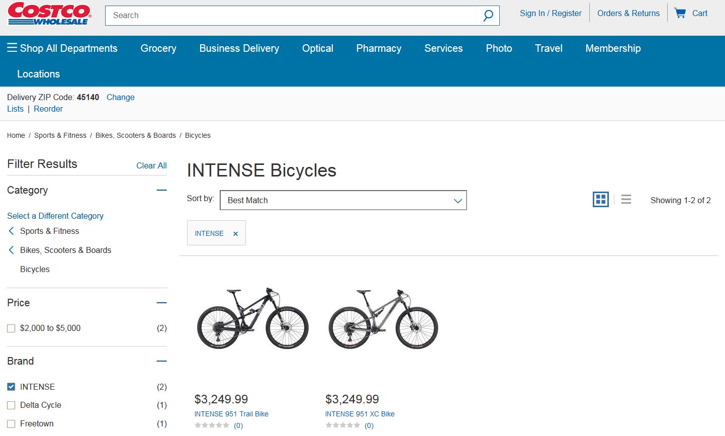 Purchase an Intense 951 mountain bike on Costco.com