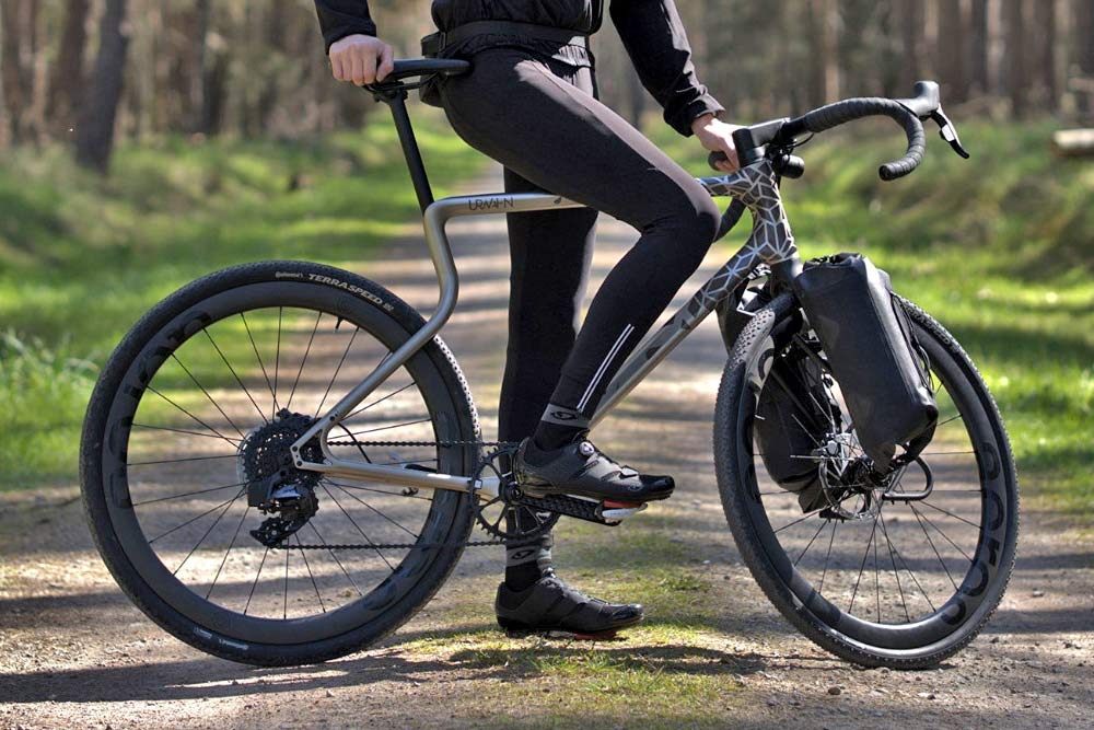 Urwahn Acros EDT gravel bike, limited edition 3D-printed steel no-seattube gravel road adventure bike