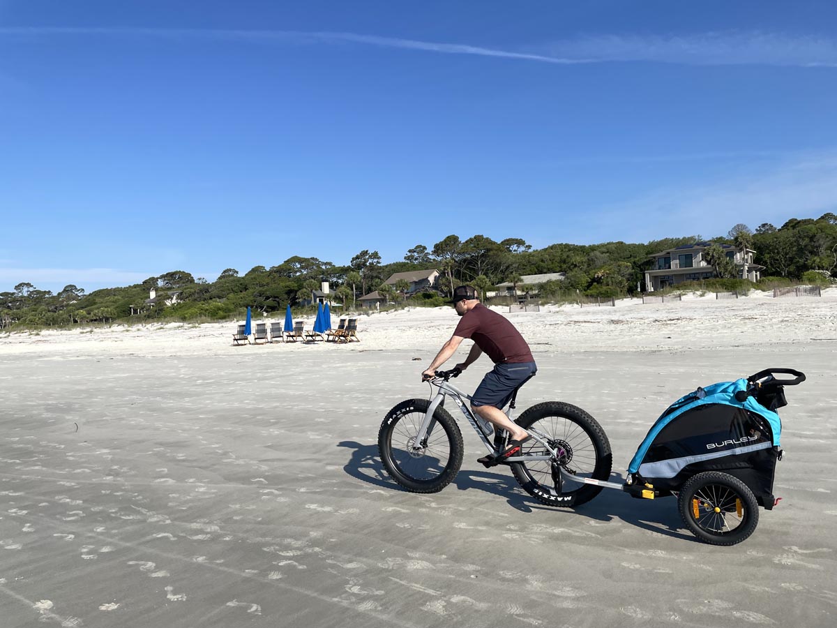 Burley kids bike trailer for the beach