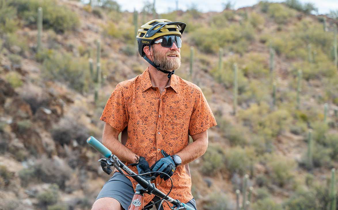 club ride clip print mens mountain bike snap shirt