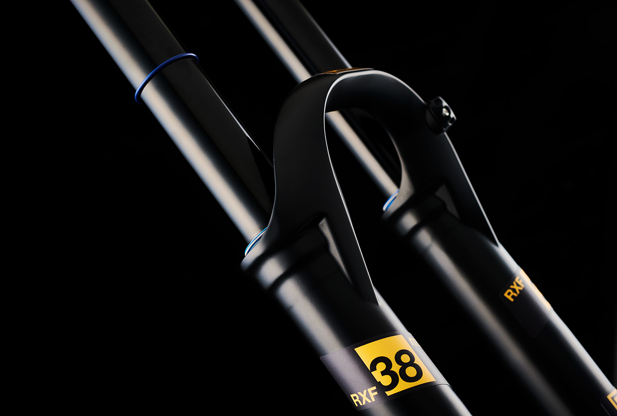 Ohlins RXF38 Air Sprung single crown fork packing DH internals ready for aftermarket Bikerumor