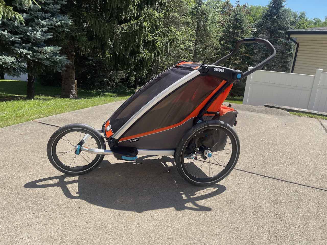 child bike carrier converted to jogger stroller