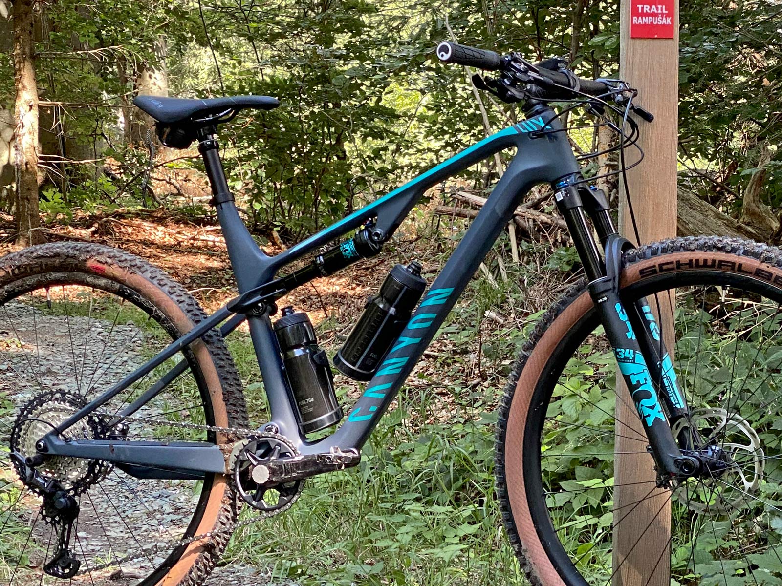 Canyon Lux Trail, a slightly longer travel downcountry XC marathon light trail mountain bike review, frame angled