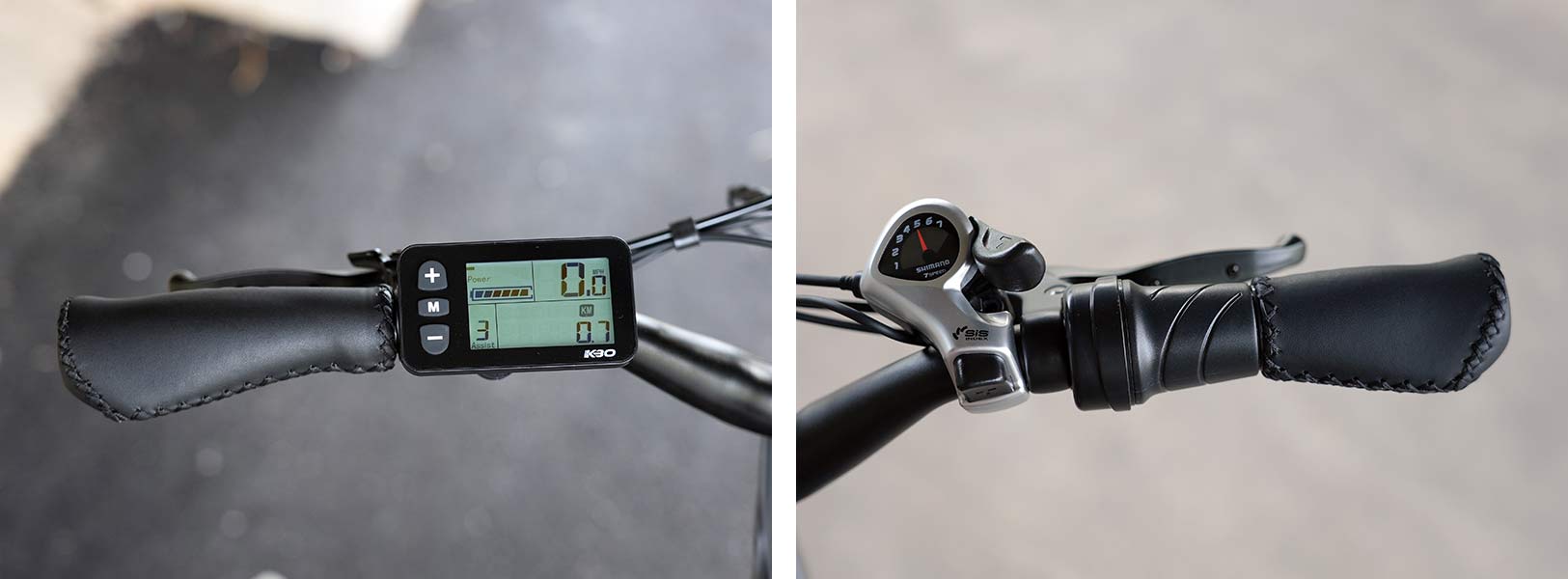 kbo breeze commuter e-bike controls and brake levers with integrated bell