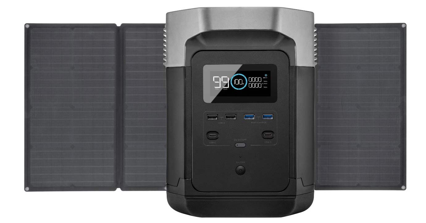 ecoflow delta battery backup power supply with solar panels