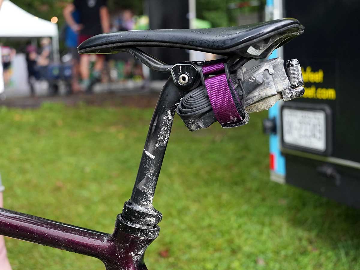 saddle and tool wrap details on gordon wadsworth's pivot vault gravel race bike