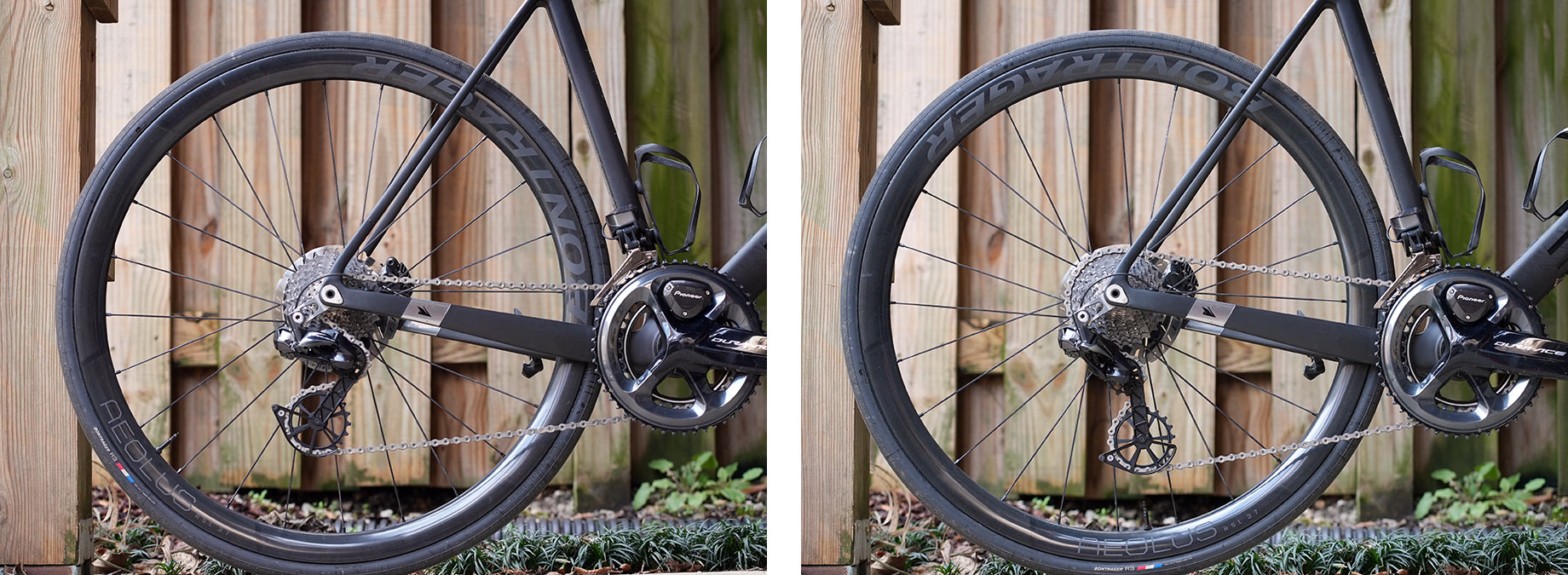 chain length and derailleur position comparison after installing an oversize pulley cage