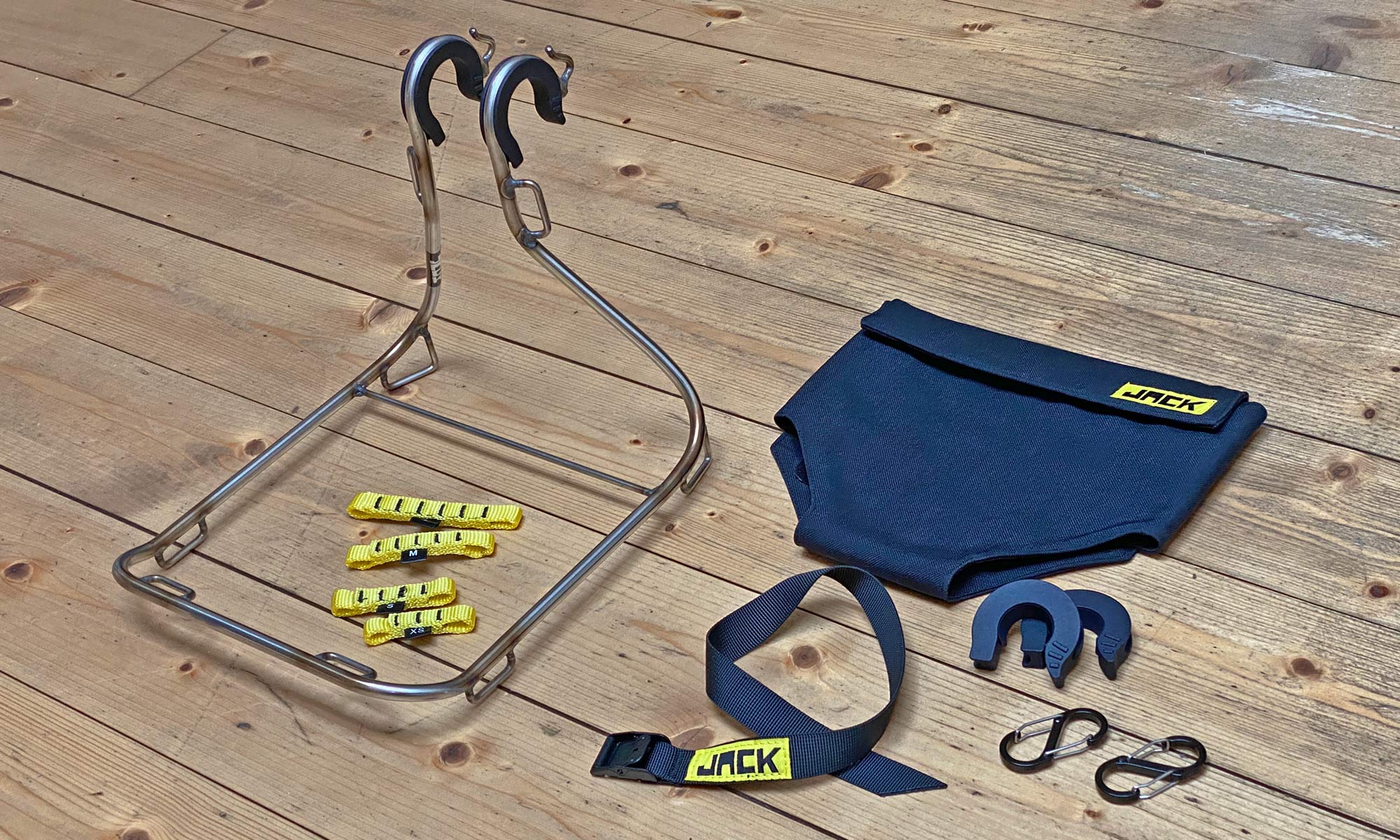 Jack The Bike Rack universal-fit tool-free tubular steel strap-on front rack, options