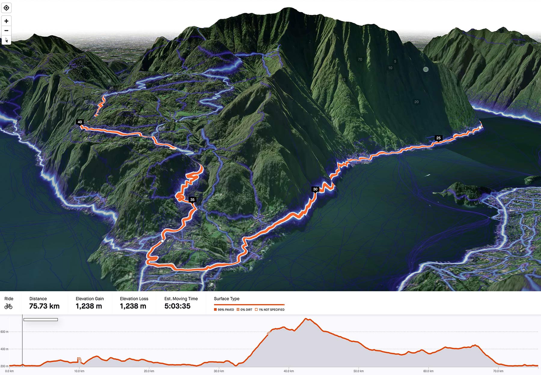 Strava 3D Terrain Route Builder view for subscribers, Ghisallo
