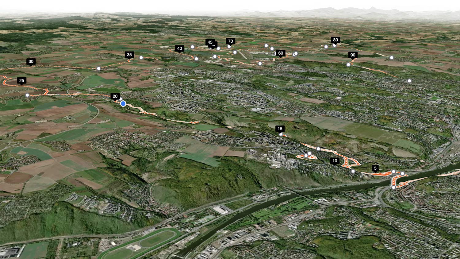 Strava 3D Terrain Route Builder view for subscribers, Prague