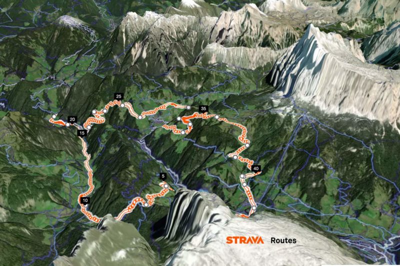 Strava 3D Terrain Route Builder view for subscribers, Dolomites