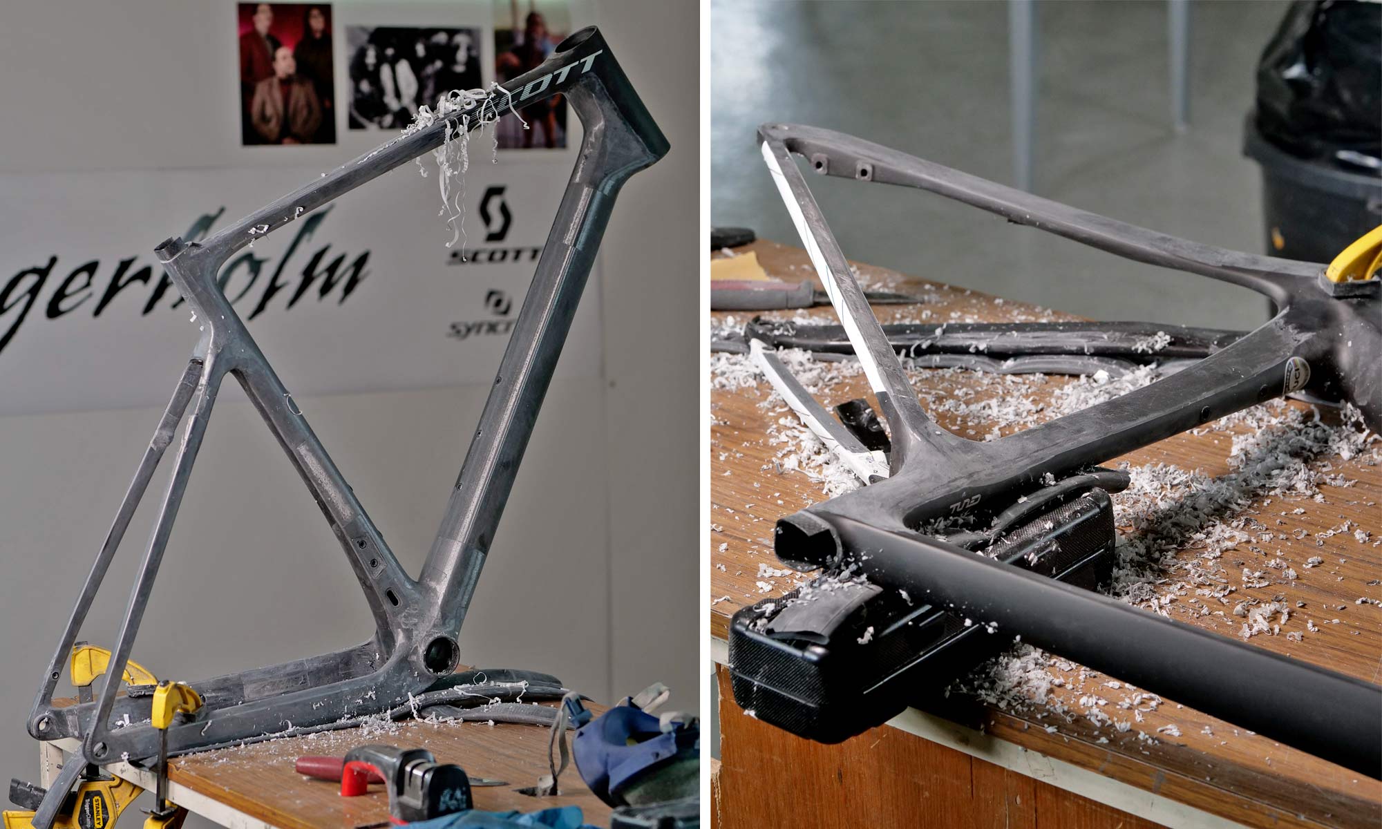 custom Scott Addict Gravel Tuned Dangerholm edition lightweight carbon prototype gravel bike project, paint scraping