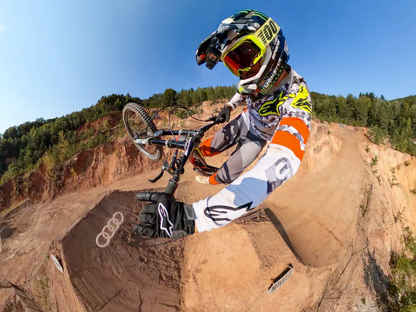 ultrawide camera angle of mountain biker using the max lens mod on the new gopro hero 10 action camera