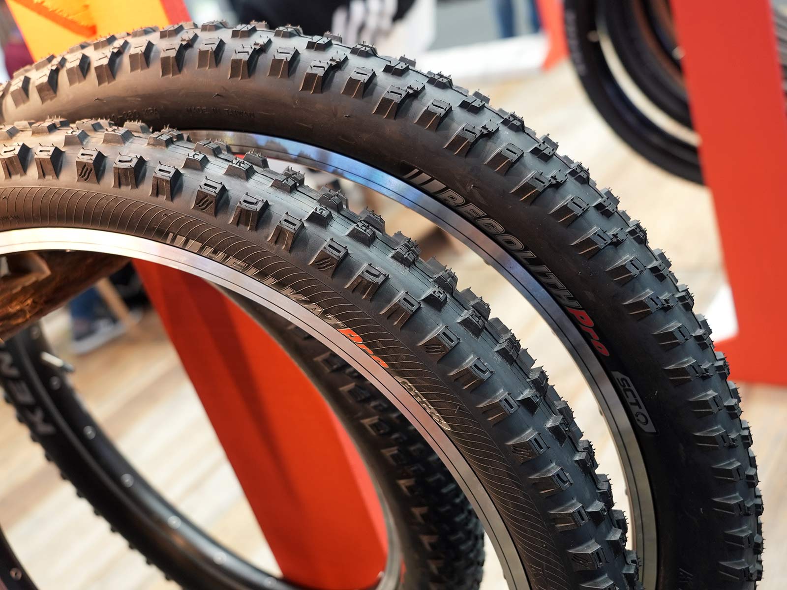 kenda hellkat and regolith mountain bike tire closeups