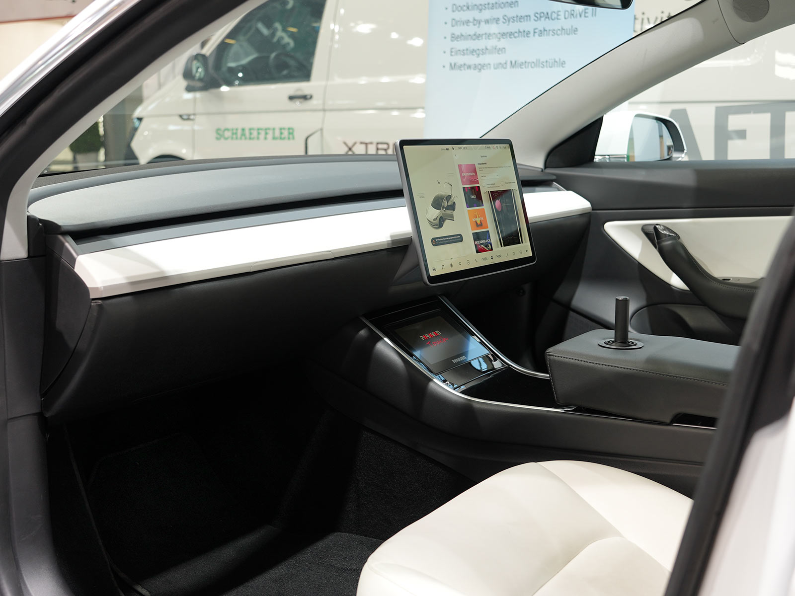 tesla concept car with spacedrive electronic drive by wire controls and no steering wheel