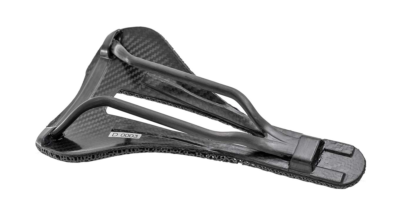 Bjorn Cycles Setka ultralight carbon 3D-printed padded saddle 135g, underside