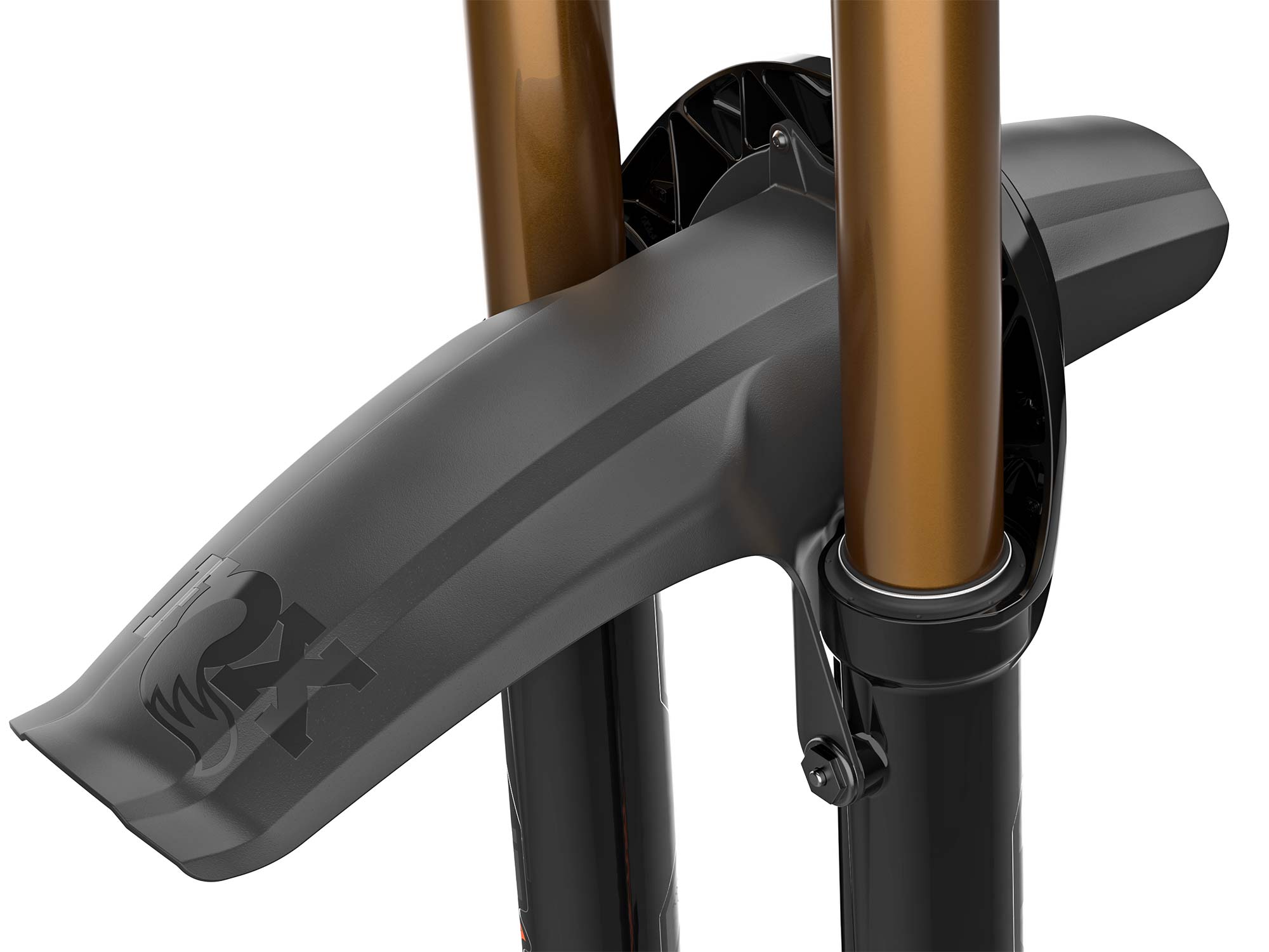 FOX XL Mudguard extends protection for 36 38 MTB forks, angled