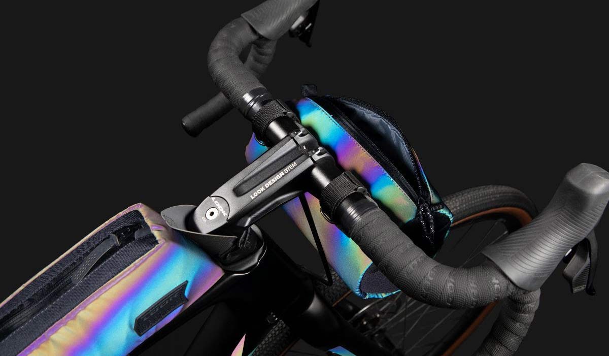Look X Restrap limited edition iridescent Look 765 Gravel RS bike frameset & Limited Run bikepacking bags, hi-viz