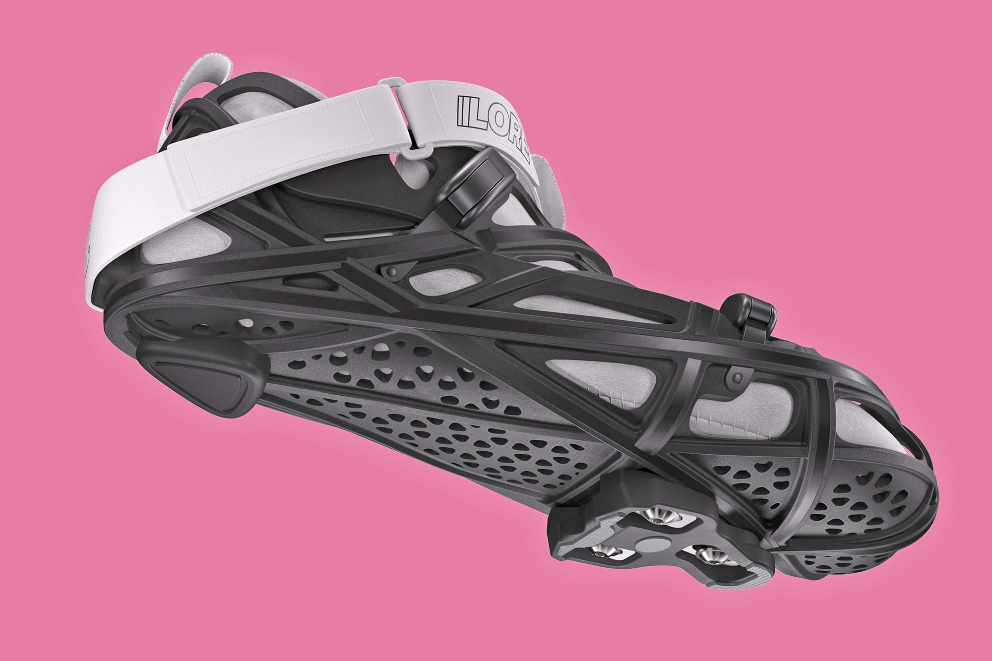 Lore LoreOne custom 3D-printed carbon road bike shoes, angled bottom