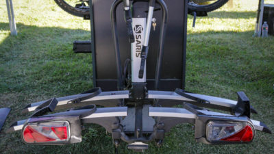 Motorized Saris Door County bike rack is easier to load heavy bikes, plus new 4-in-1 Thru Axle Adapter