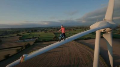 Must Watch: Danny MacAskill rides along Wind Turbine Blade in Climate Games