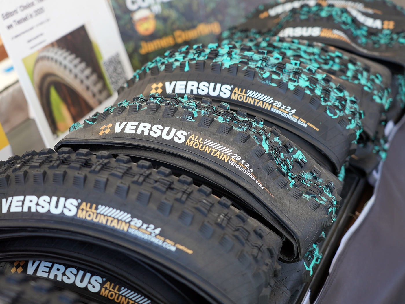 Versus mountain bike tires with colored patterns