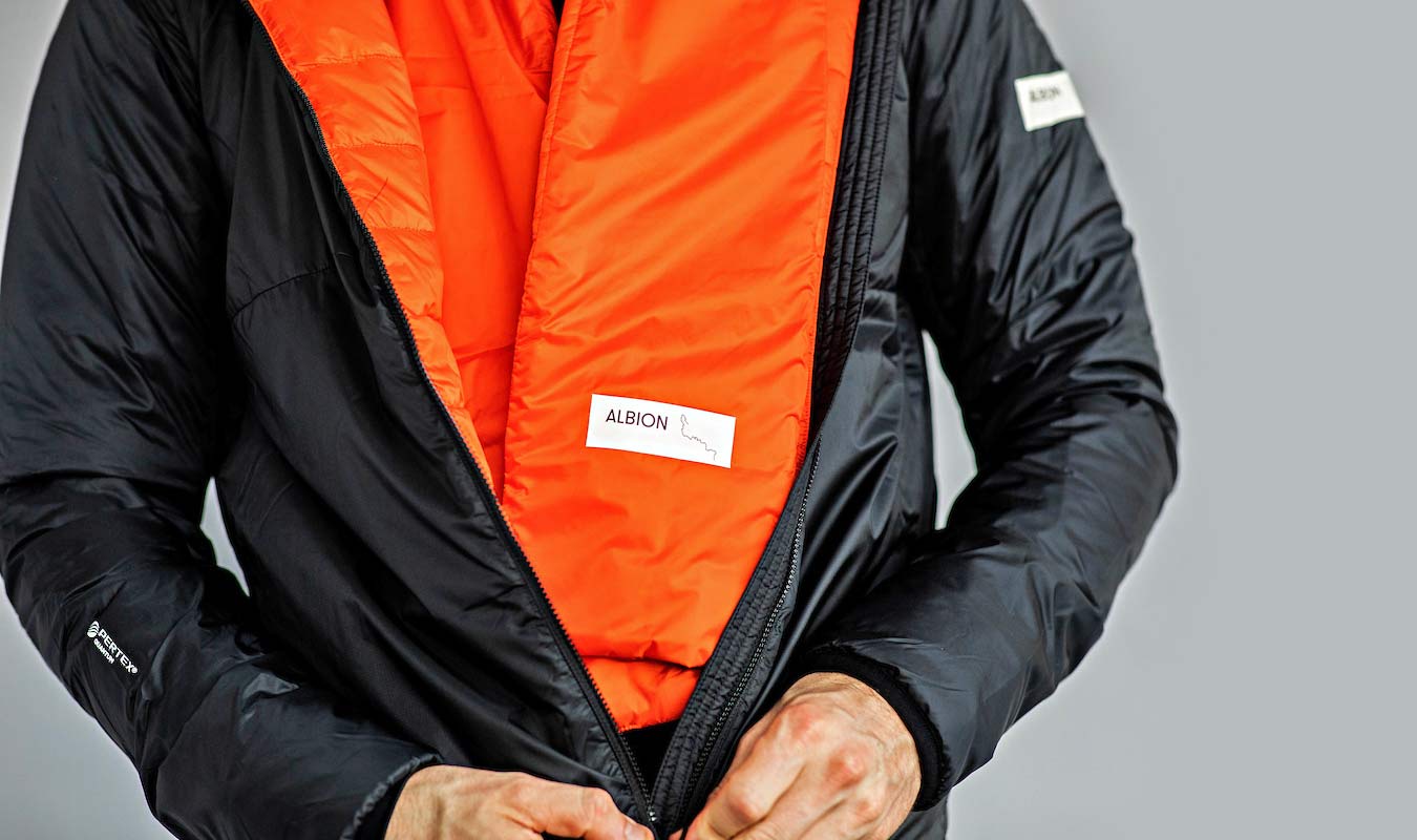 Albion Zoa Burner insulated scarf, recycled tech fabrics, orange