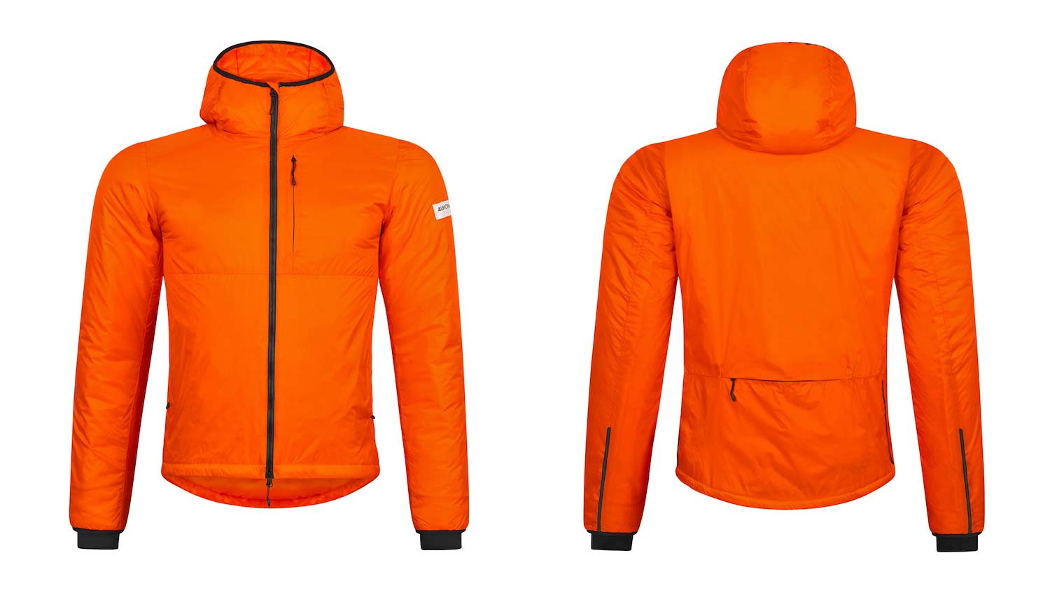 Albion Zoa Insulated Jacket, recycled Pertex fabrics, front & back in orange