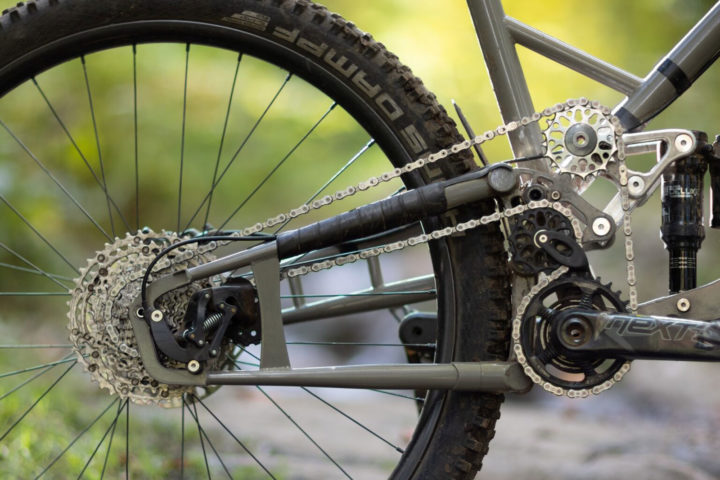 Featured image for the article Lal Bikes Supre Drive splits the traditional derailleur for high pivot mountain bikes