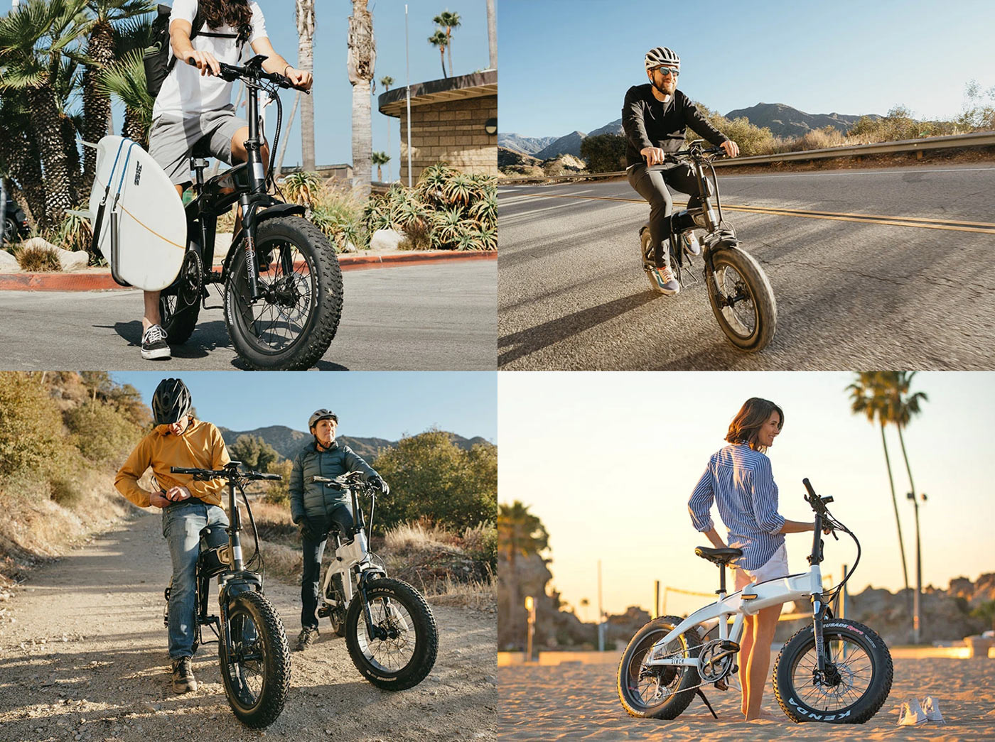 fat tire folding e-bike from aventon shown with people riding it