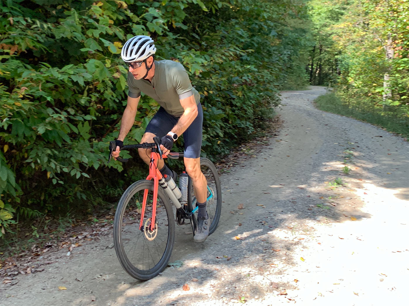 tyler riding the specialized crux worlds lightest gravel bike at maple sally