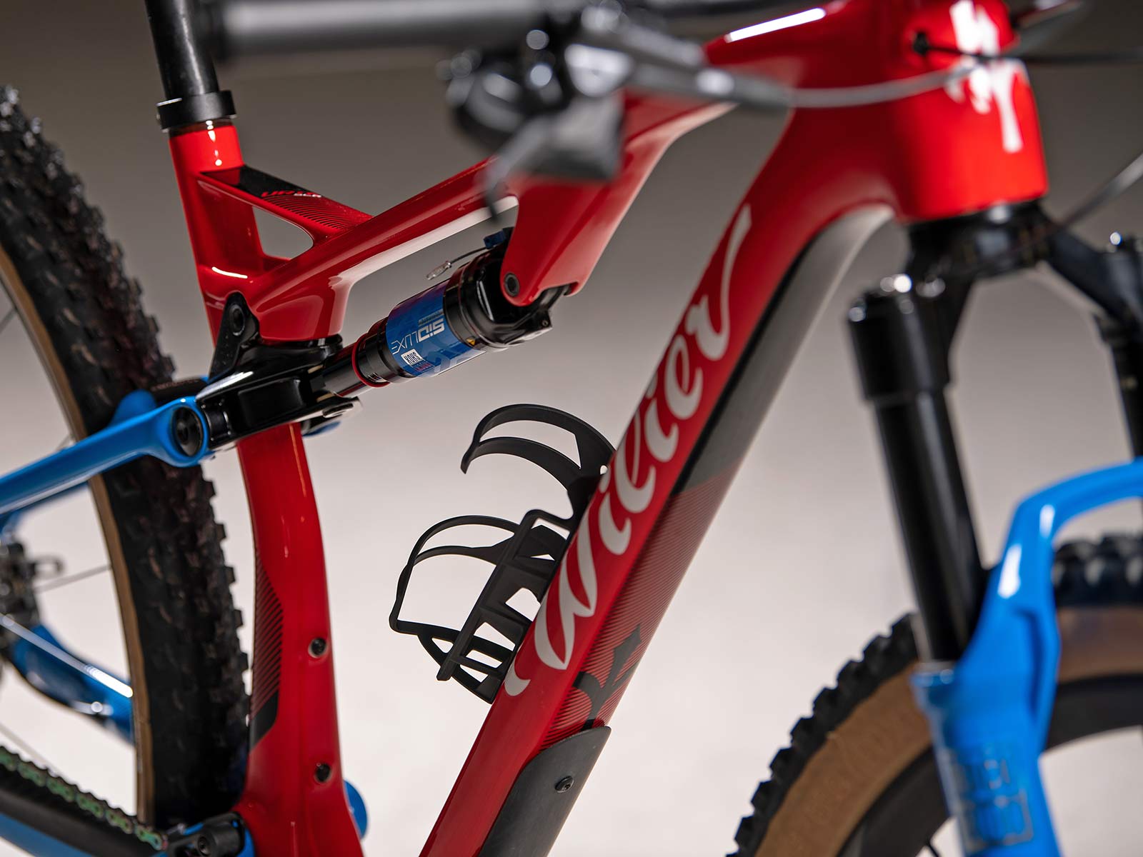 2022 Wilier Urta SLR 100mm travel carbon XC race mountain bike, photo by Luigi Sestili-Mountain Bike Connection, angled detail