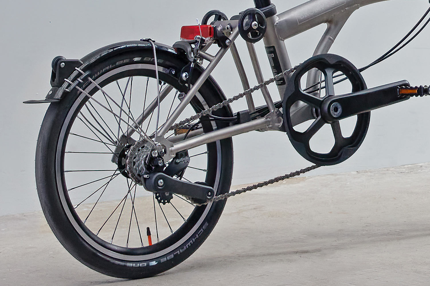 Brompton T Line ultralight titanium folding commuter bikes, 4-speed derailleur & mini cassette
